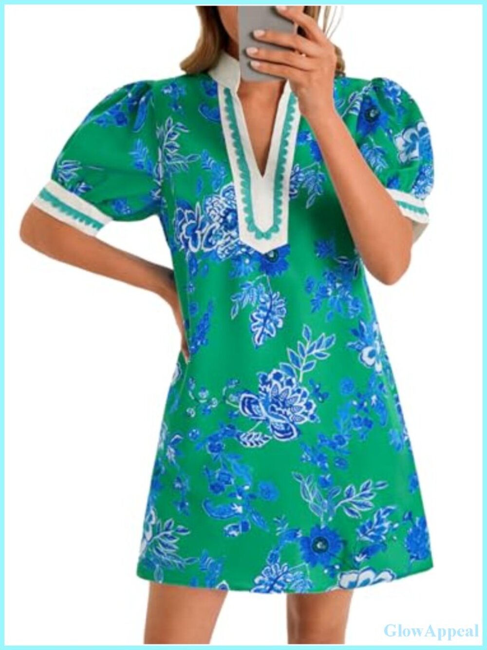 Womens Mini Dress Floral Boho VNeck Puff Sleeve Sundress